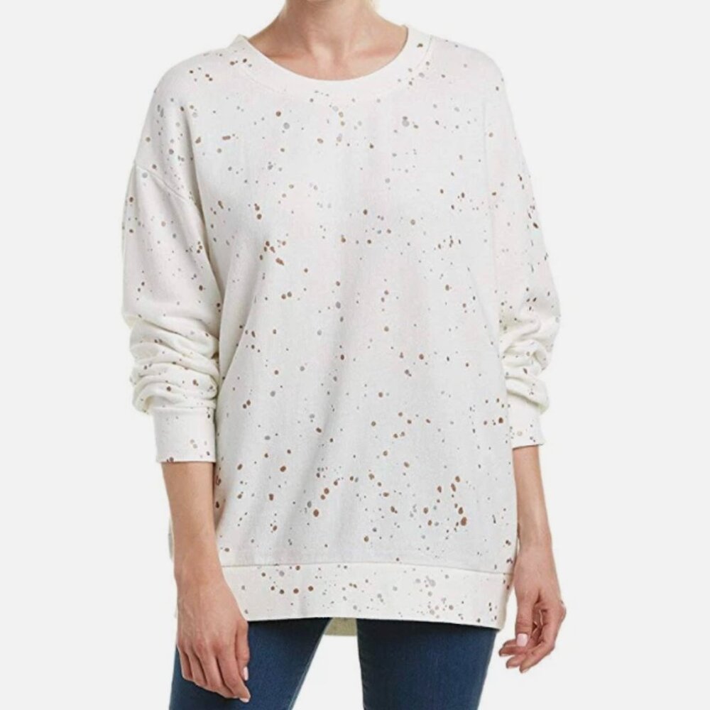 Splendid Women's Ivory, Gold and Silver Splatter Cotton Sweatshirt-Small